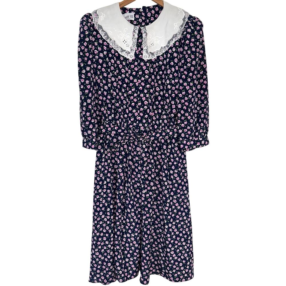 Vintage 80s Act II New York Floral Collared Cottagecore Prairie Maxi Dress
